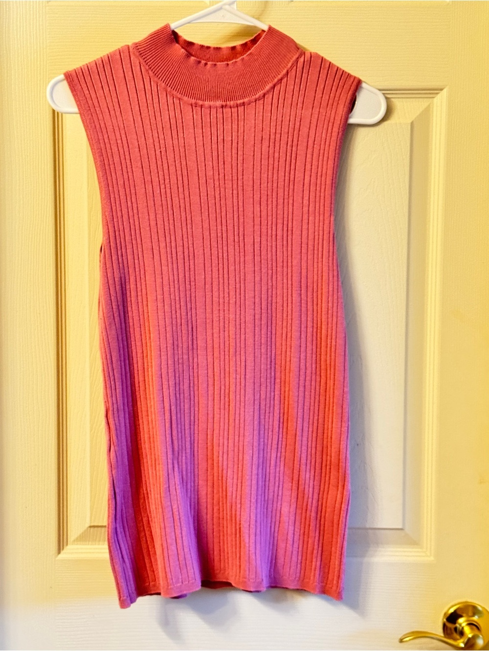 Ashley Stewart Ribbed Mock Neck Sleeveless Tank - Coral
